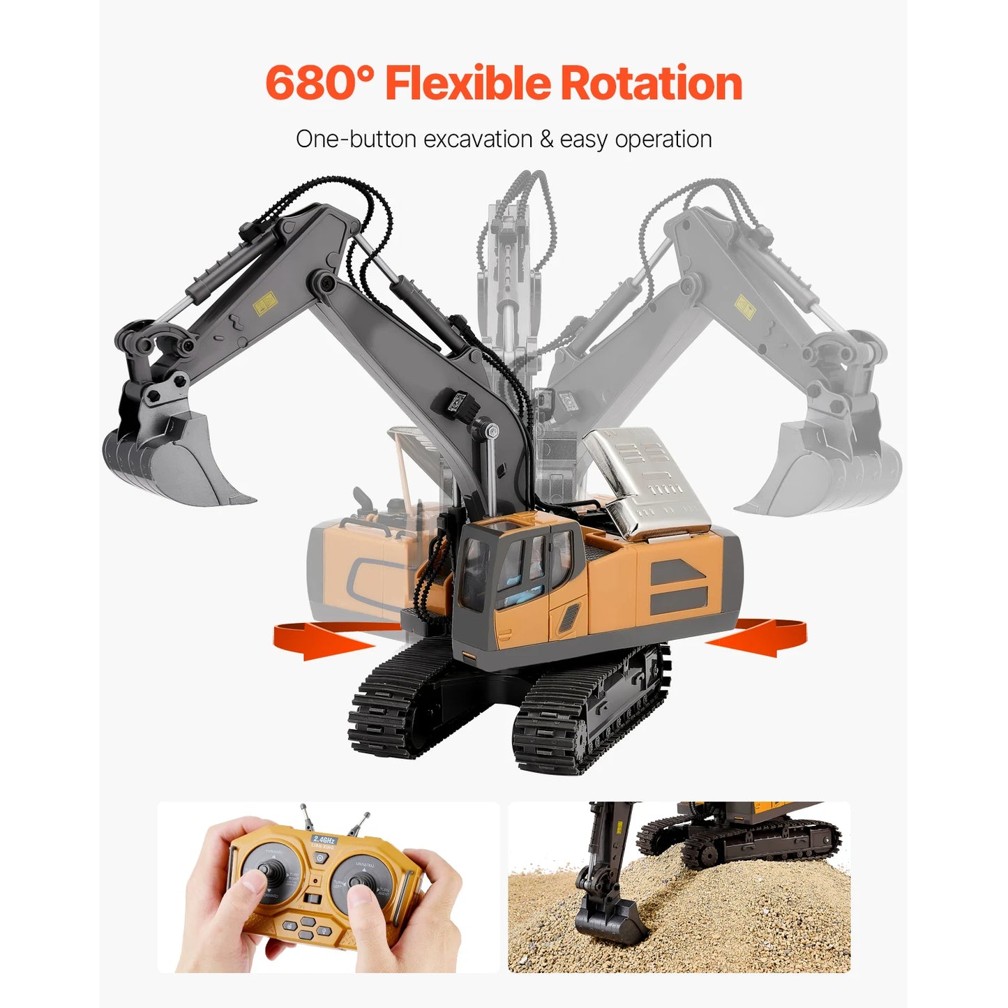 SucceBuy 2.4G Rc Excavator 1:20 Scale with Sounds Construction Vehicles Remote Control Car Digger Toys for Kids Boys Gifts