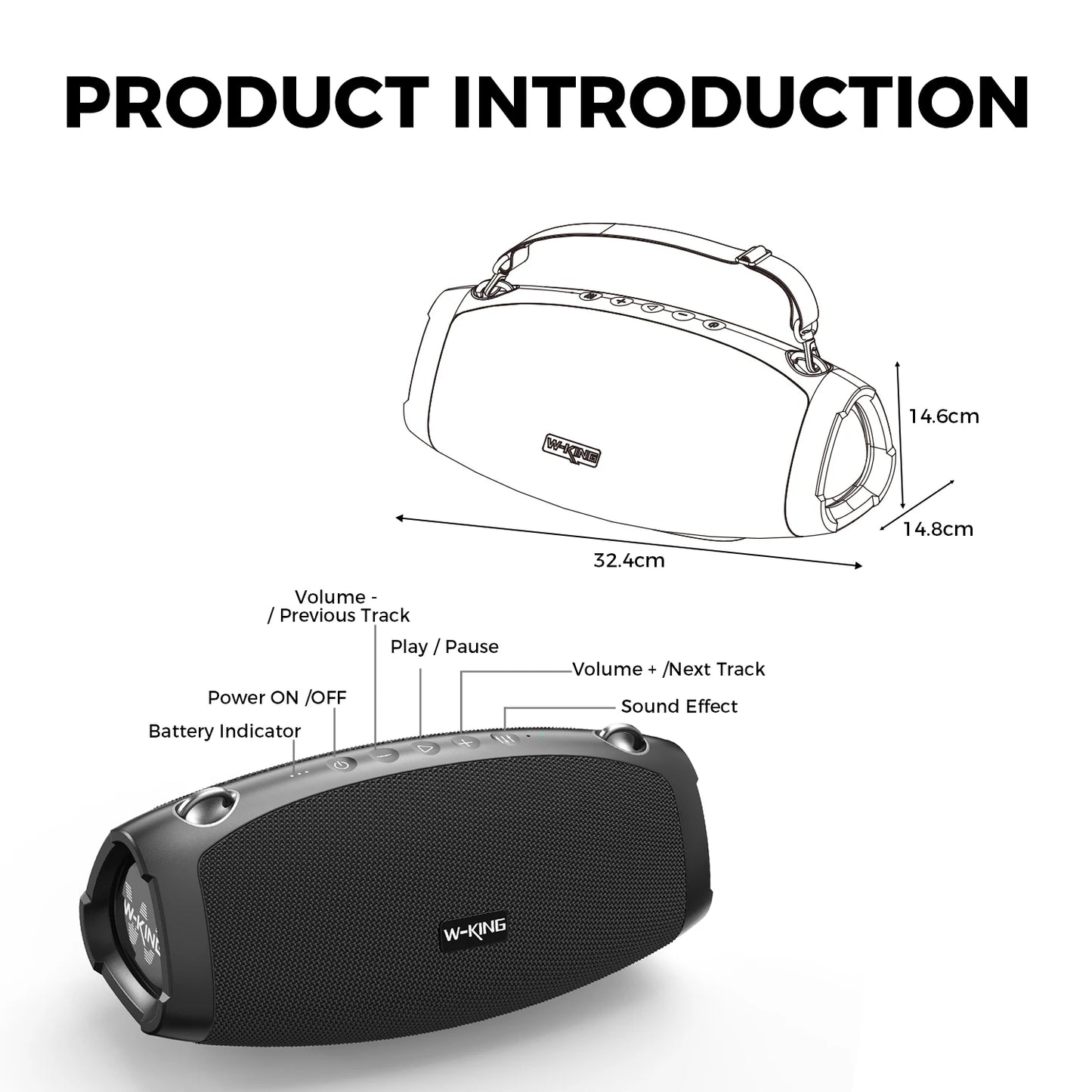 W-KING 70W Waterproof Portable Loud Bluetooth Speaker, Wireless Outdoor Boombox SubwooferTriple Passive Radiators-Deep Bass