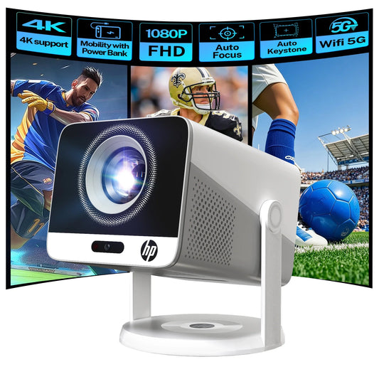 HP Projector MC425 Native 1080P HD& Android 14 OS, Dual Wi-Fi 6, Bluetooth 5.4, Auto Focus & Power Bank Compatible for Portable