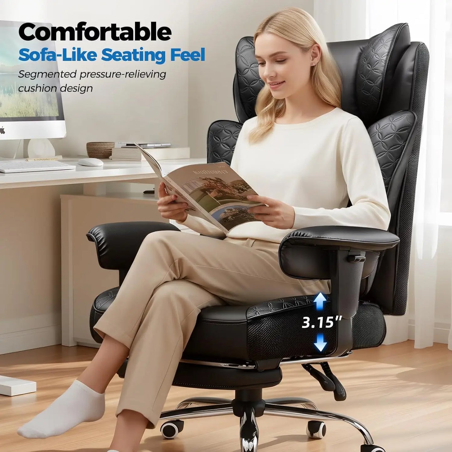 Ergonomic Gaming Chair with Footrest, 400LBS Capacity, Reclining Adjustable Armrests and Back Support for Big and Tall Users