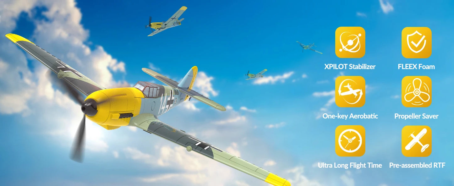 VOLANTEXRC RC Plane, 4 Channel Remote Control Airplane BF109 Fighter RTF with Aileron, Gyro, Aerobatics & 3 Modes Easy to Fly
