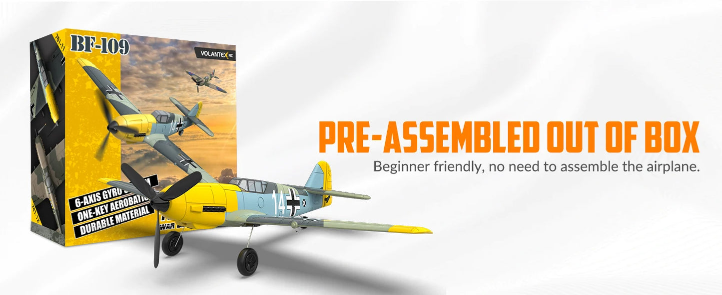VOLANTEXRC RC Plane, 4 Channel Remote Control Airplane BF109 Fighter RTF with Aileron, Gyro, Aerobatics & 3 Modes Easy to Fly