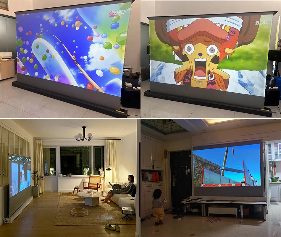 150 Inch Max Electric ALR CLR Rollable Floor Rising Long Throw Projector Screen Grey Crystal Ambient Light Rejecting HD 3D 8K
