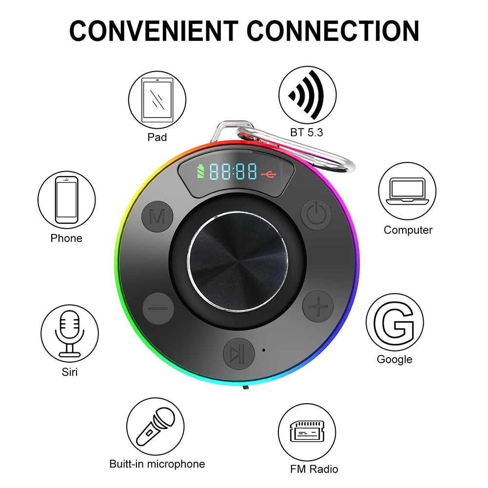 Bluetooth-Compatible 5.3 Shower Speaker IPX7 Waterproof Portable Wireless Speaker Mini Speaker for Kayak Beach Pool Accessories