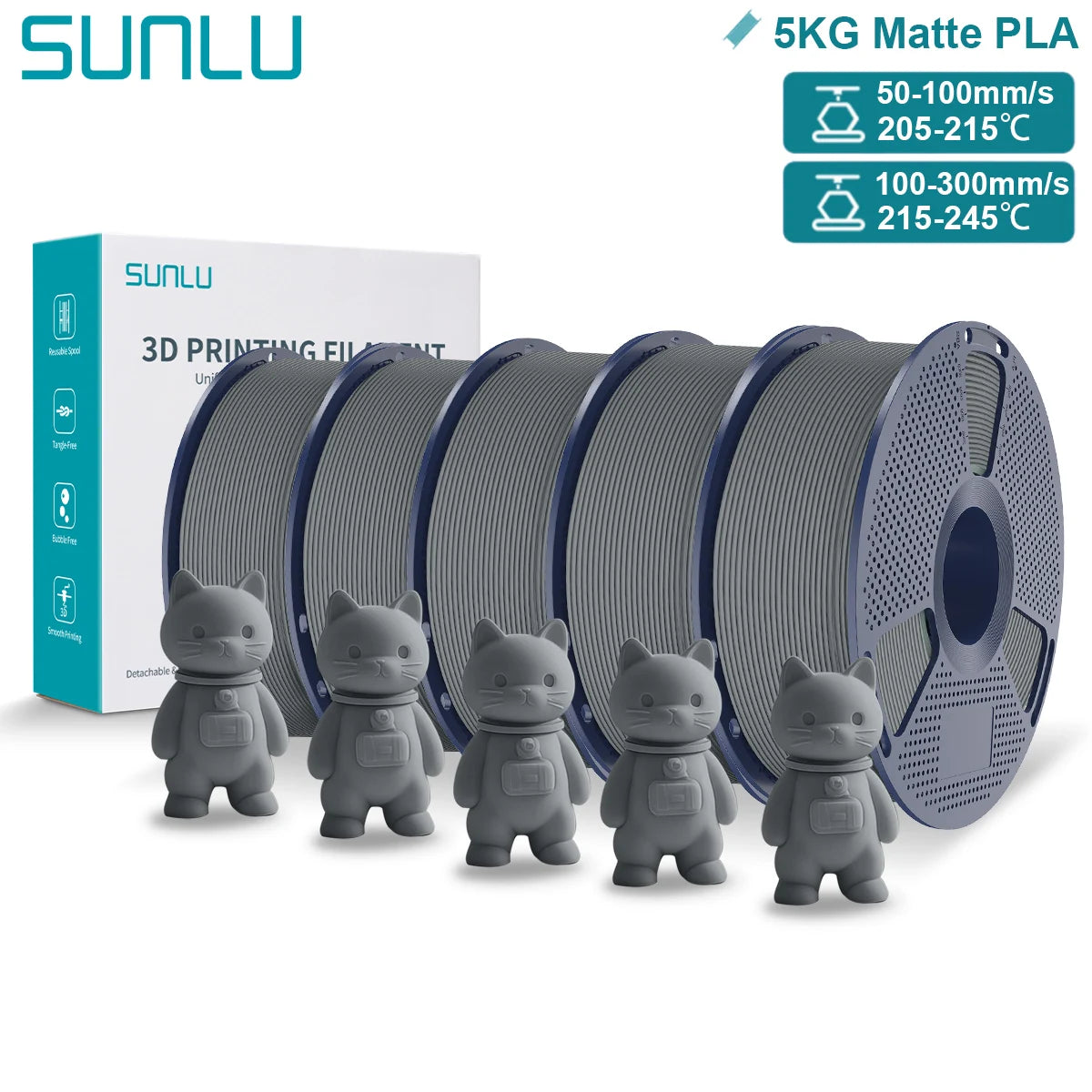 SUNLU Matte PLA 3D Filament 1.75mm Neatly Wound Easy to Use Colorful PLA Matte Surface for Most FDM Printer 3D Printing Material