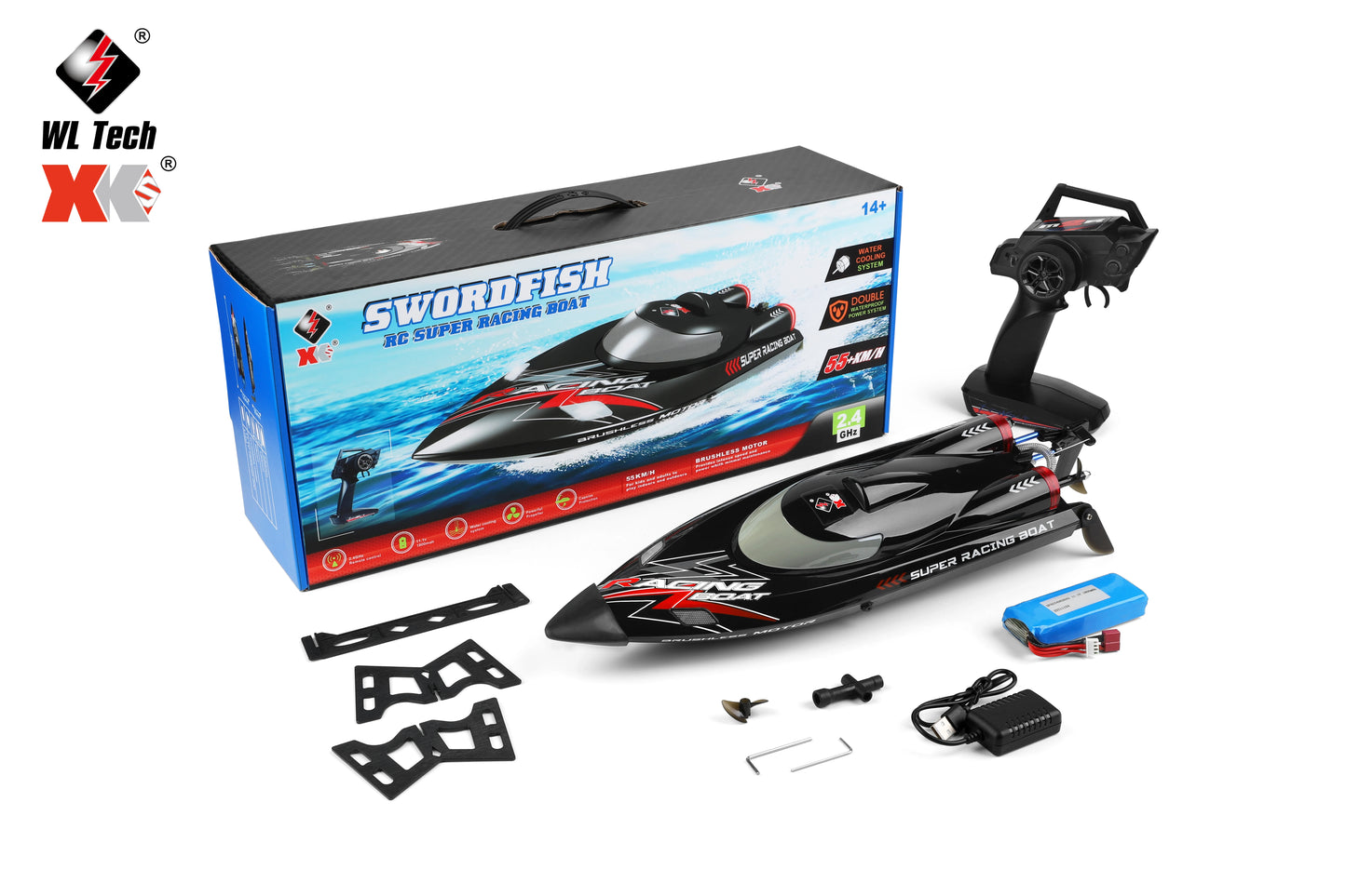 WLtoys WL916 RC Boat 2.4Ghz 55KM/H Brushless High Speed Racing Ship Remote Control Speedboat Toys For Adults with 2 Batteries