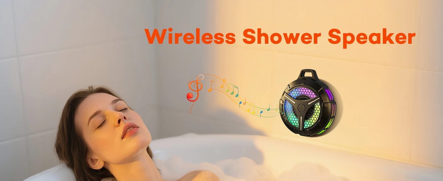 Ortizan Bluetooth Shower Speaker IPX7 Waterproof Bluetooth Speaker with LED Lights 15W HD Stereo Sound Portable Wireless Speaker