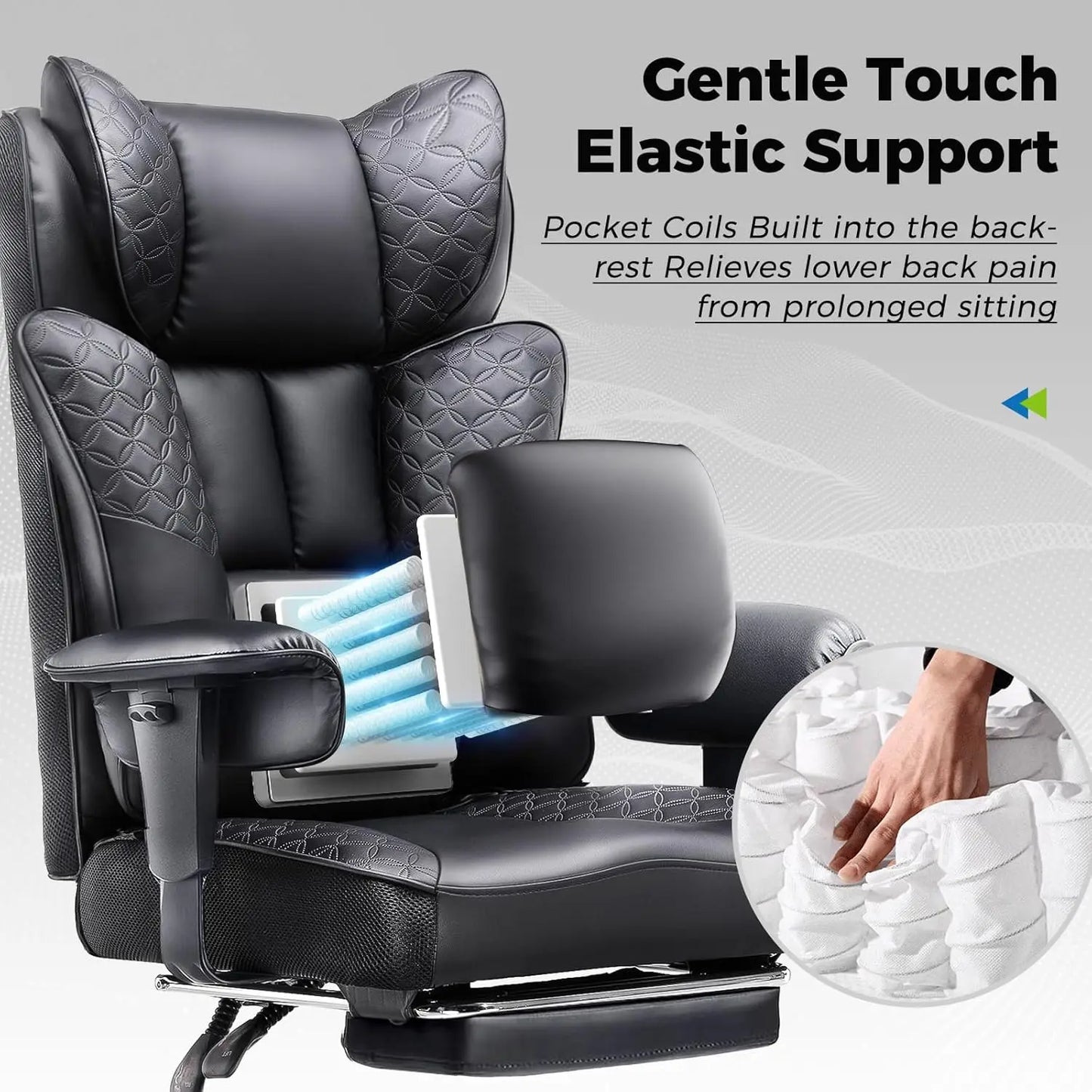 Ergonomic Gaming Chair with Footrest, 400LBS Capacity, Reclining Adjustable Armrests and Back Support for Big and Tall Users