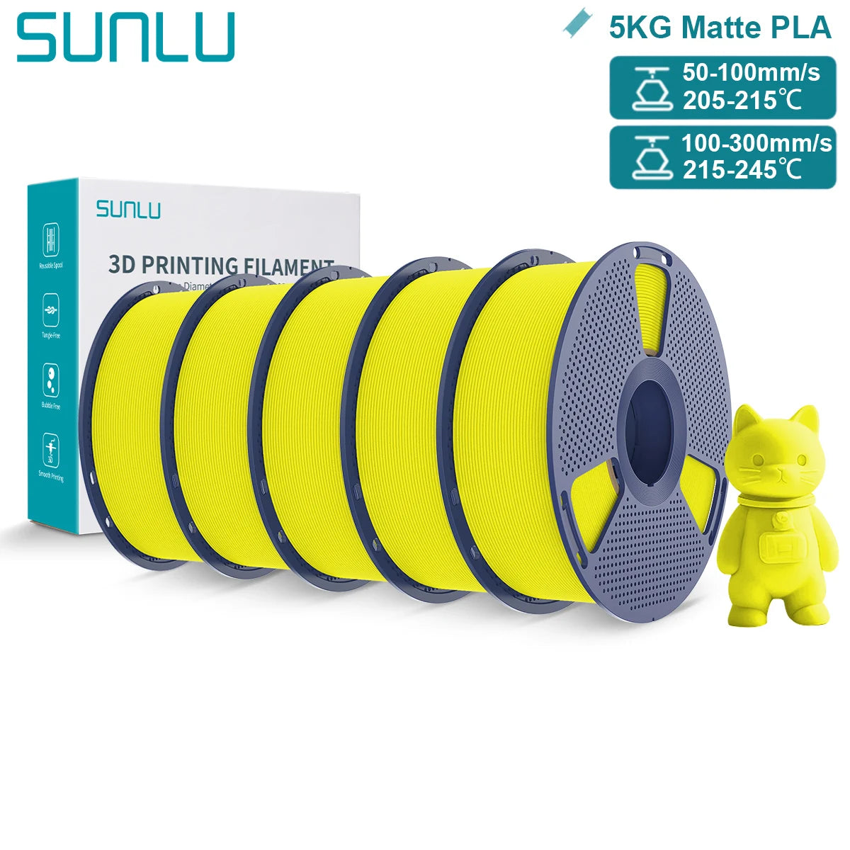 SUNLU Matte PLA 3D Filament 1.75mm Neatly Wound Easy to Use Colorful PLA Matte Surface for Most FDM Printer 3D Printing Material