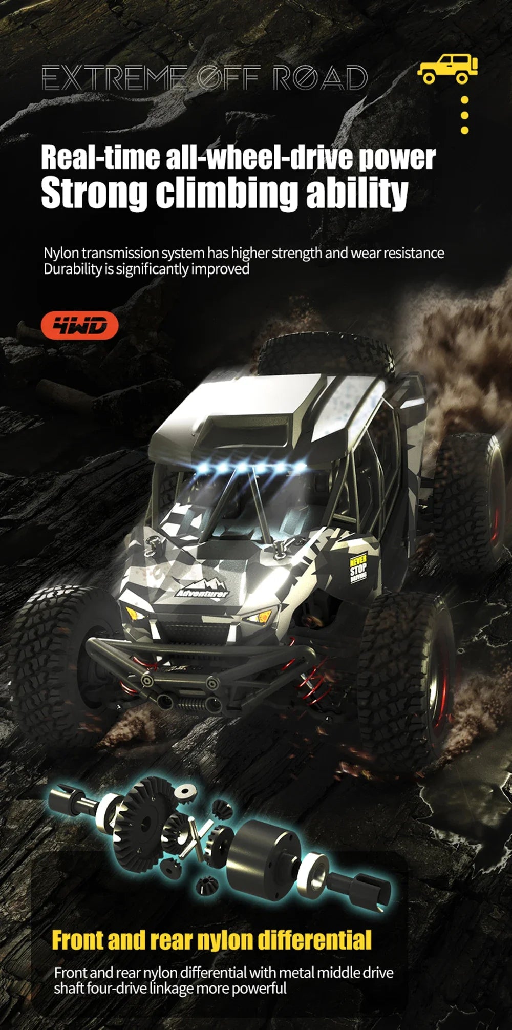 16106 1:16 50KM/H 4WD RC Car With LED Remote Control Off-road Cars High Speed Drift Monster Truck for Kids vs Wltoys 144001 Toys