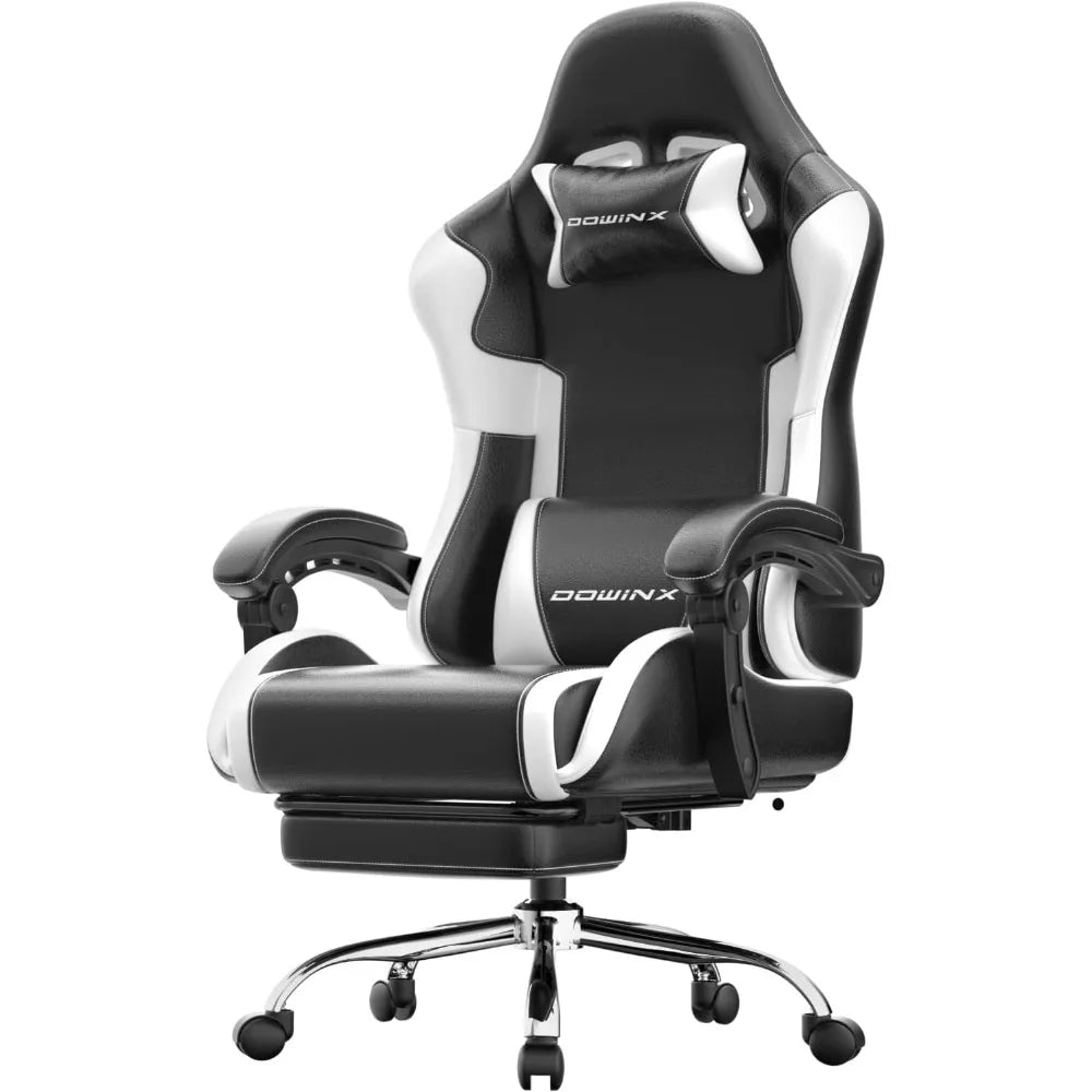 Ergonomic Gaming Chair with Footrest, Massage Lumbar Support, Adjustable Height & Headrest Pillow, Customized