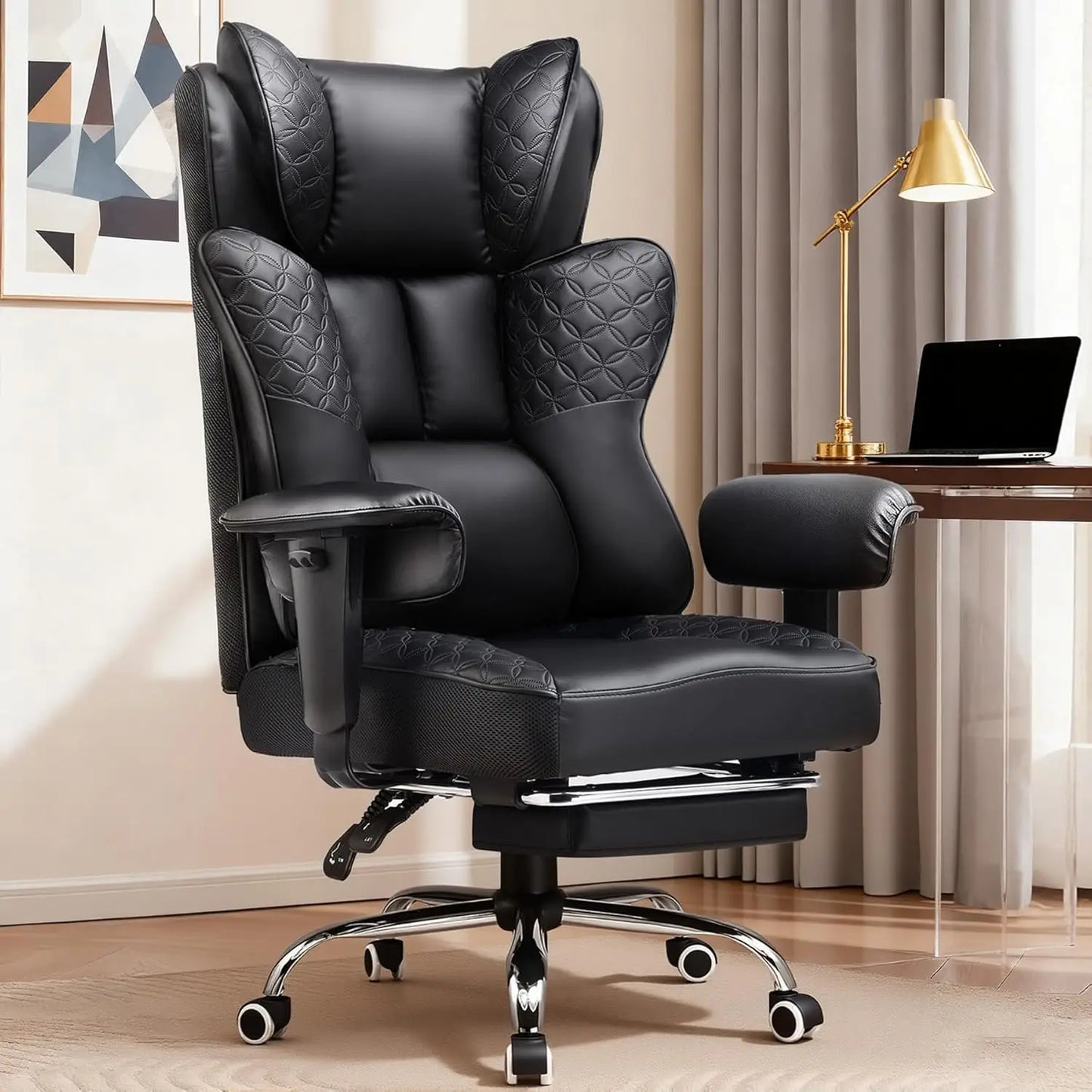 Ergonomic Gaming Chair with Footrest, 400LBS Capacity, Reclining Adjustable Armrests and Back Support for Big and Tall Users