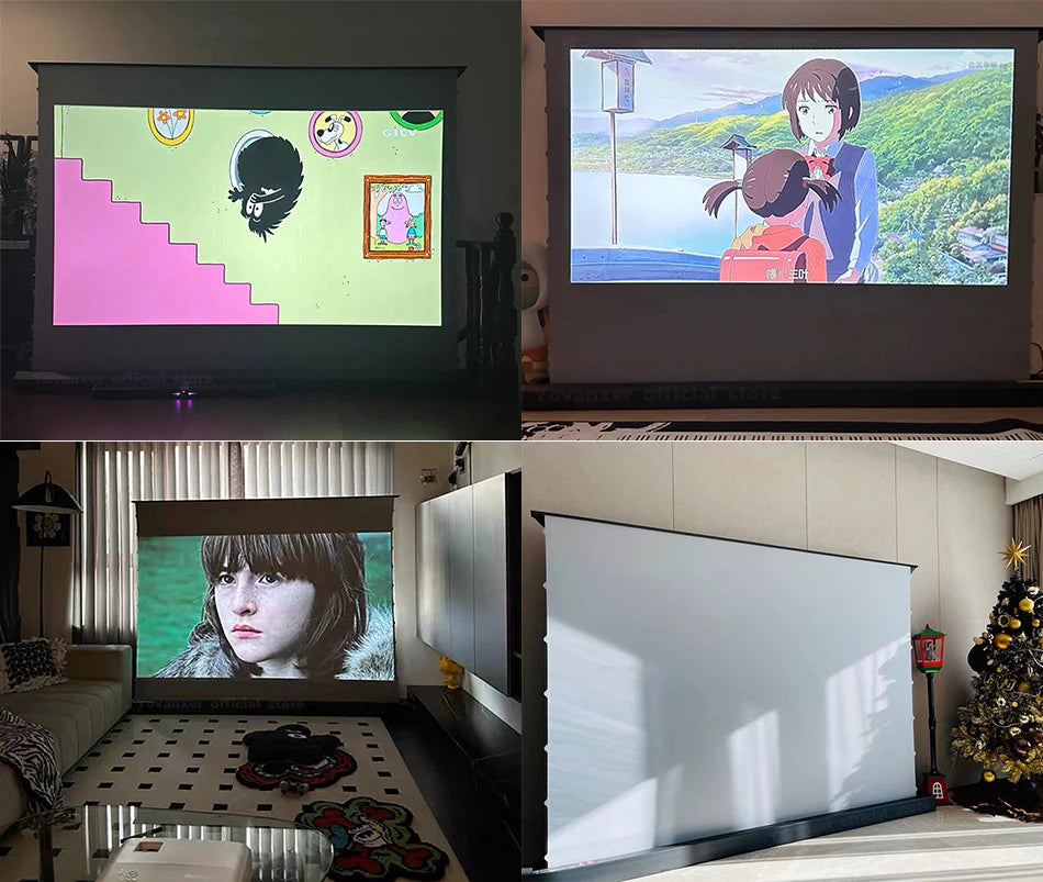150 Inch Max Electric ALR CLR Rollable Floor Rising Long Throw Projector Screen Grey Crystal Ambient Light Rejecting HD 3D 8K