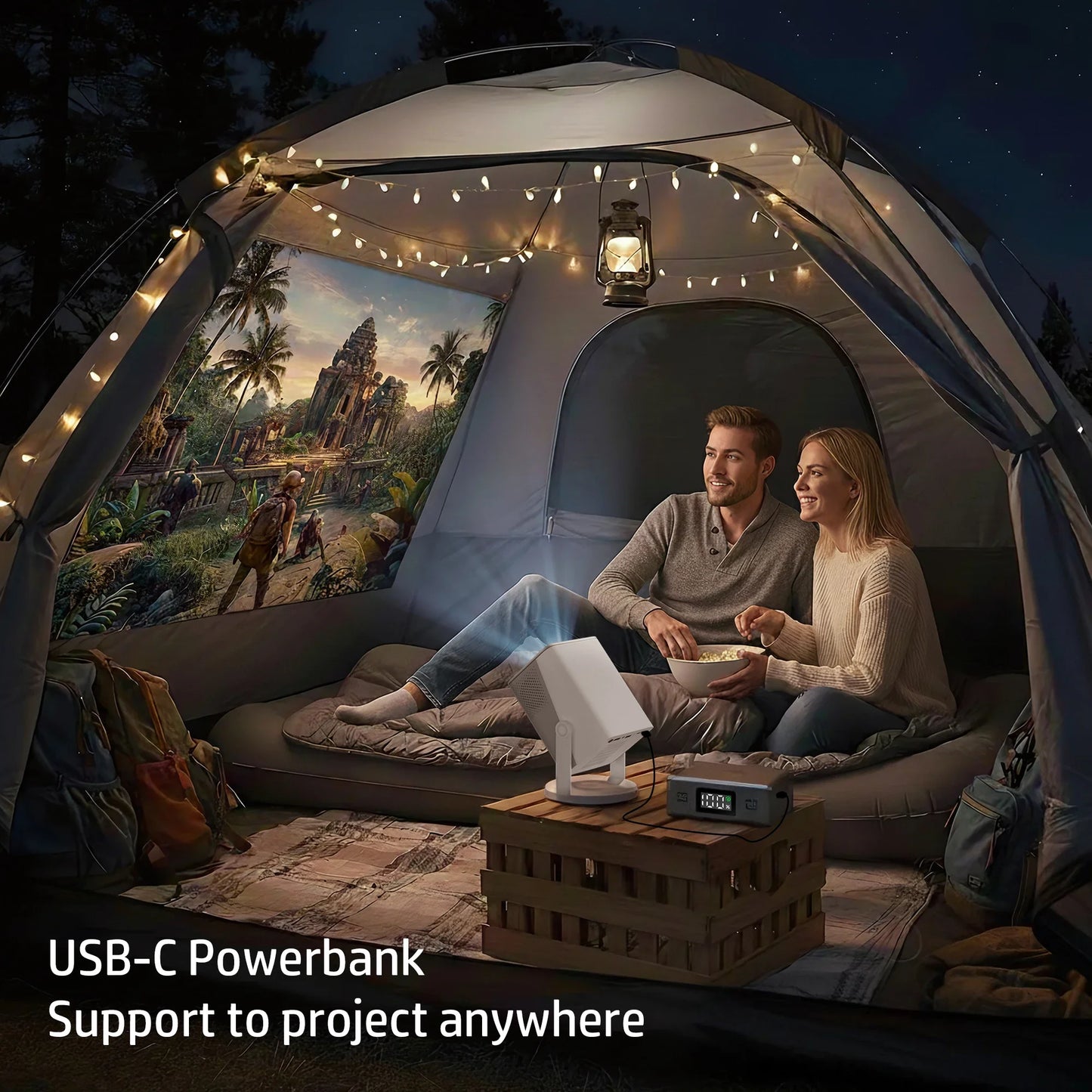 HP Projector MC425 Native 1080P HD& Android 14 OS, Dual Wi-Fi 6, Bluetooth 5.4, Auto Focus & Power Bank Compatible for Portable