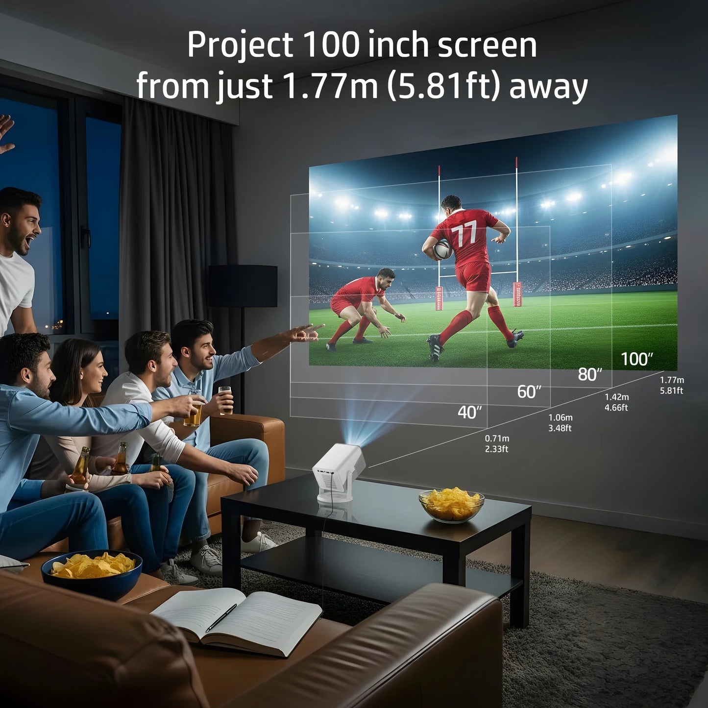 HP Projector MC425 Native 1080P HD& Android 14 OS, Dual Wi-Fi 6, Bluetooth 5.4, Auto Focus & Power Bank Compatible for Portable