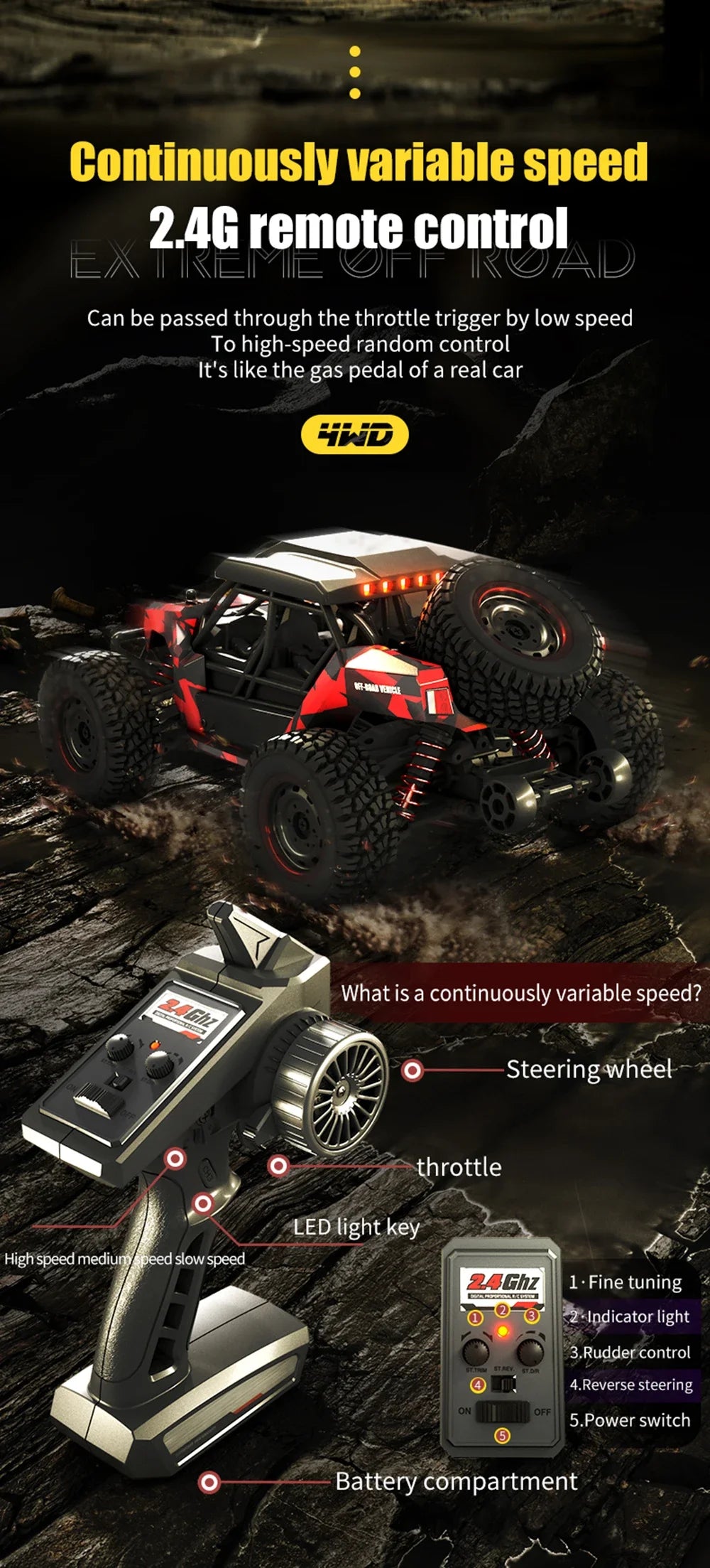 16106 1:16 50KM/H 4WD RC Car With LED Remote Control Off-road Cars High Speed Drift Monster Truck for Kids vs Wltoys 144001 Toys