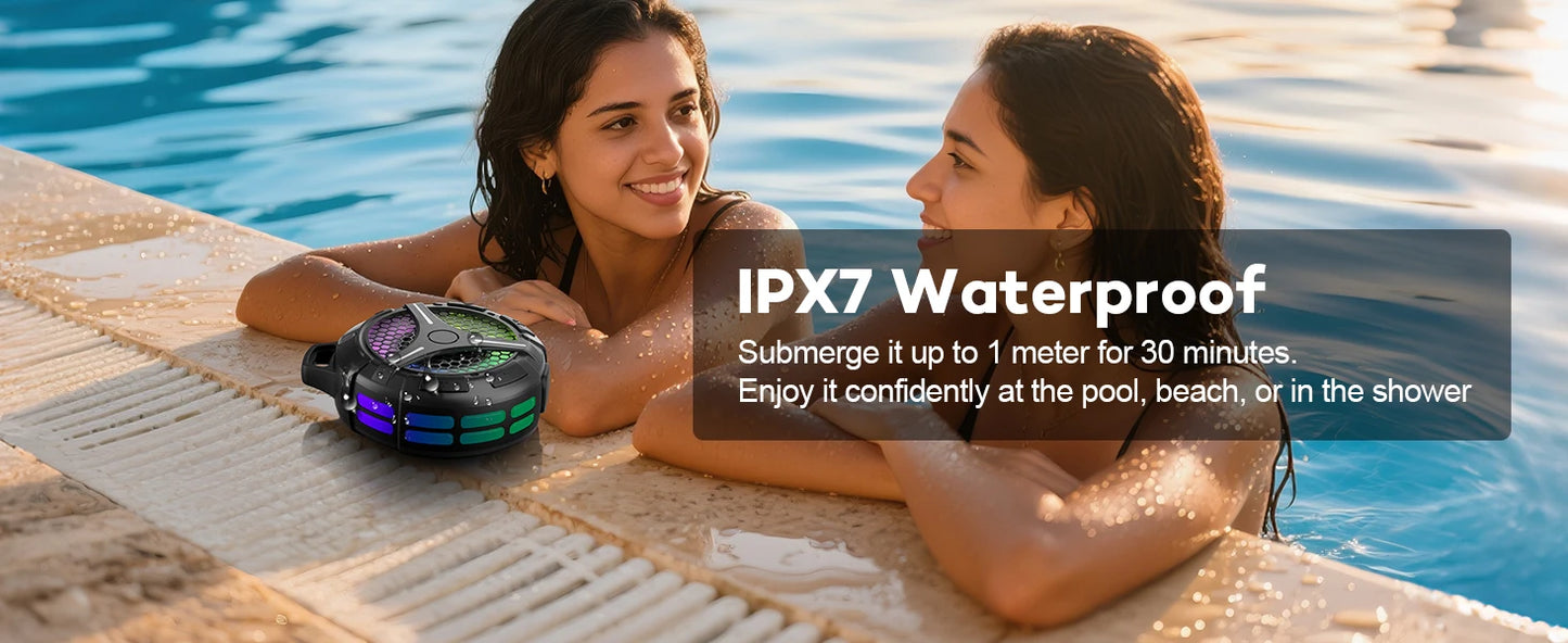 Ortizan Bluetooth Shower Speaker IPX7 Waterproof Bluetooth Speaker with LED Lights 15W HD Stereo Sound Portable Wireless Speaker