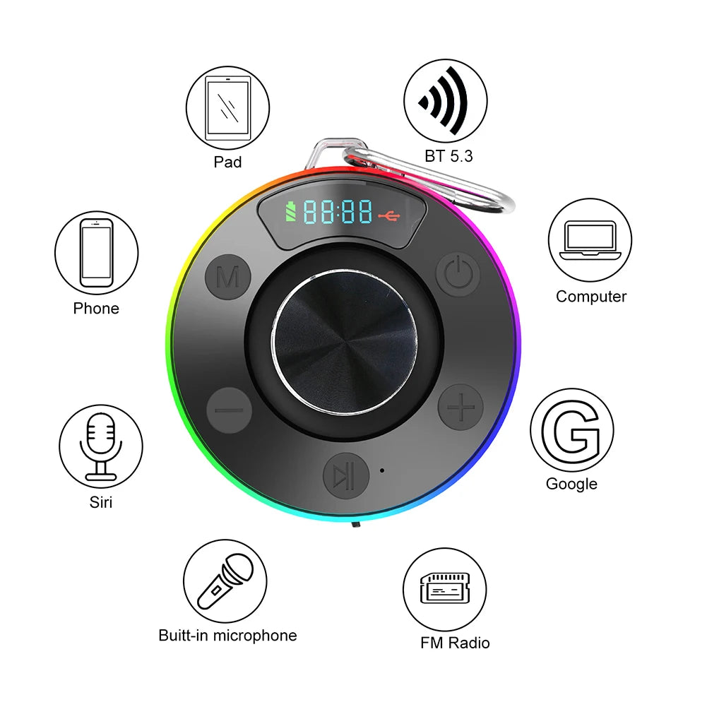 Bluetooth-Compatible 5.3 Shower Speaker IPX7 Waterproof Portable Wireless Speaker Mini Speaker for Kayak Beach Pool Accessories