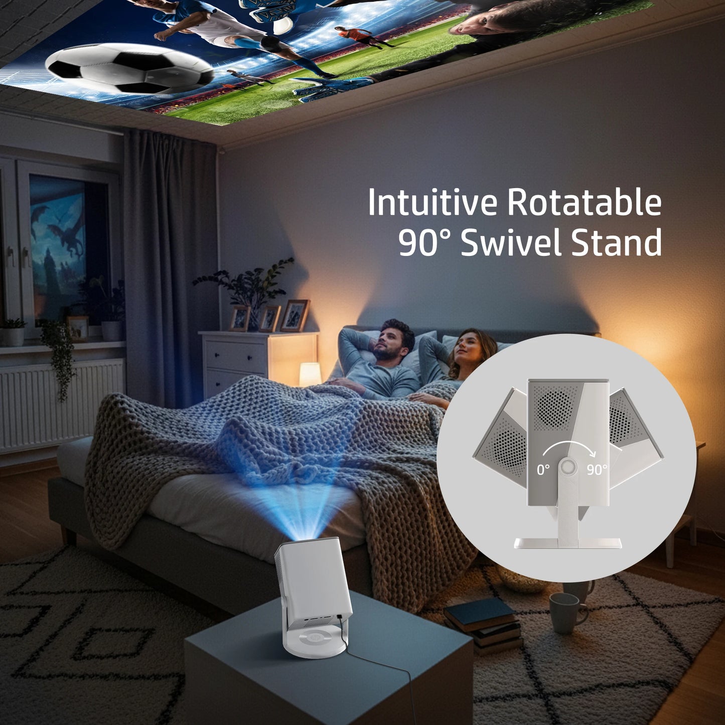 HP Projector MC425 Native 1080P HD& Android 14 OS, Dual Wi-Fi 6, Bluetooth 5.4, Auto Focus & Power Bank Compatible for Portable
