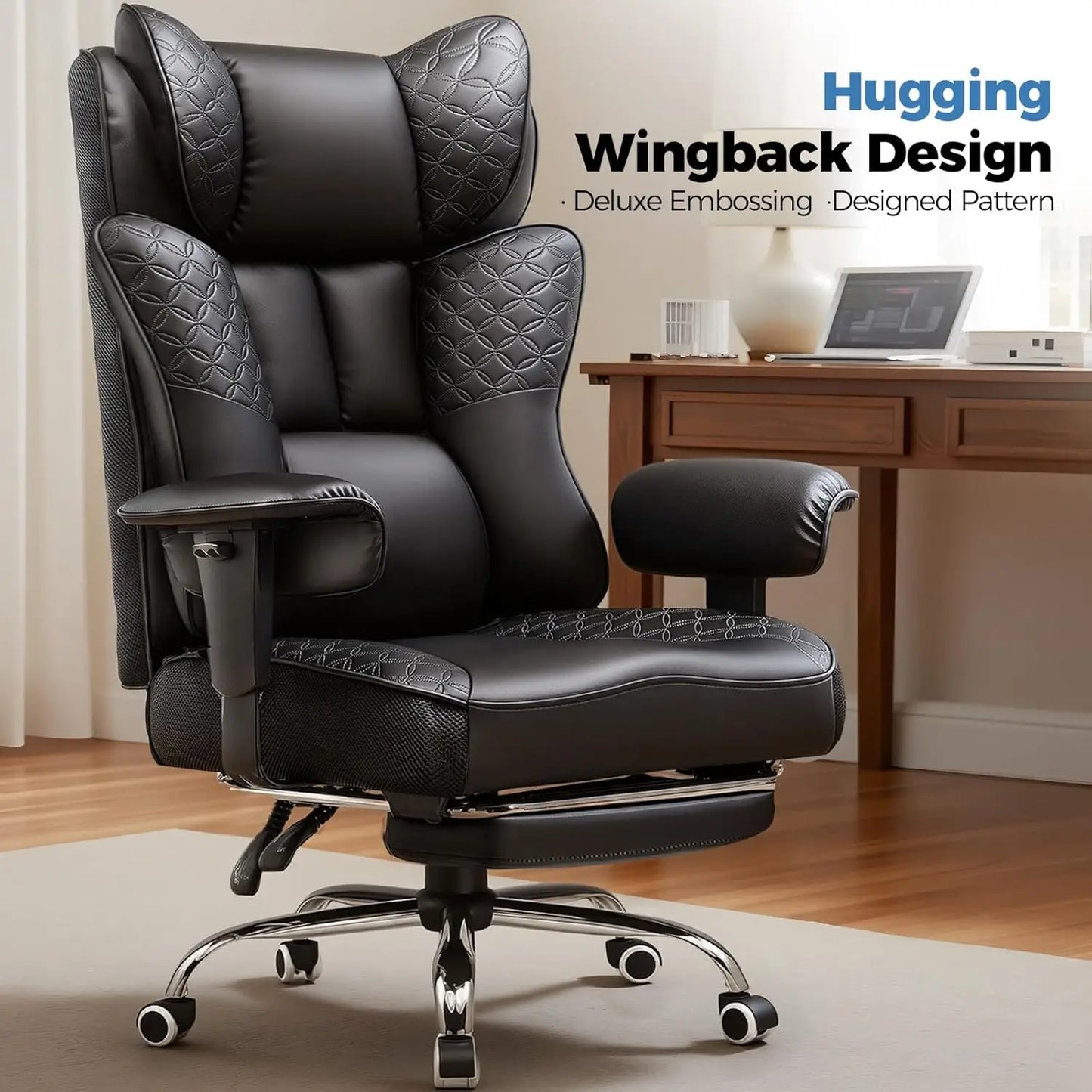 Ergonomic Gaming Chair with Footrest, 400LBS Capacity, Reclining Adjustable Armrests and Back Support for Big and Tall Users