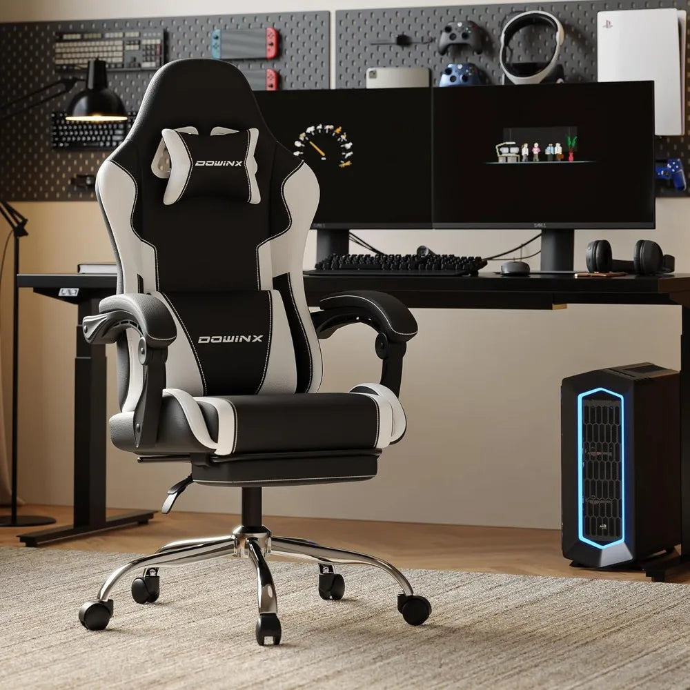 Ergonomic Gaming Chair with Footrest, Massage Lumbar Support, Adjustable Height & Headrest Pillow, Customized