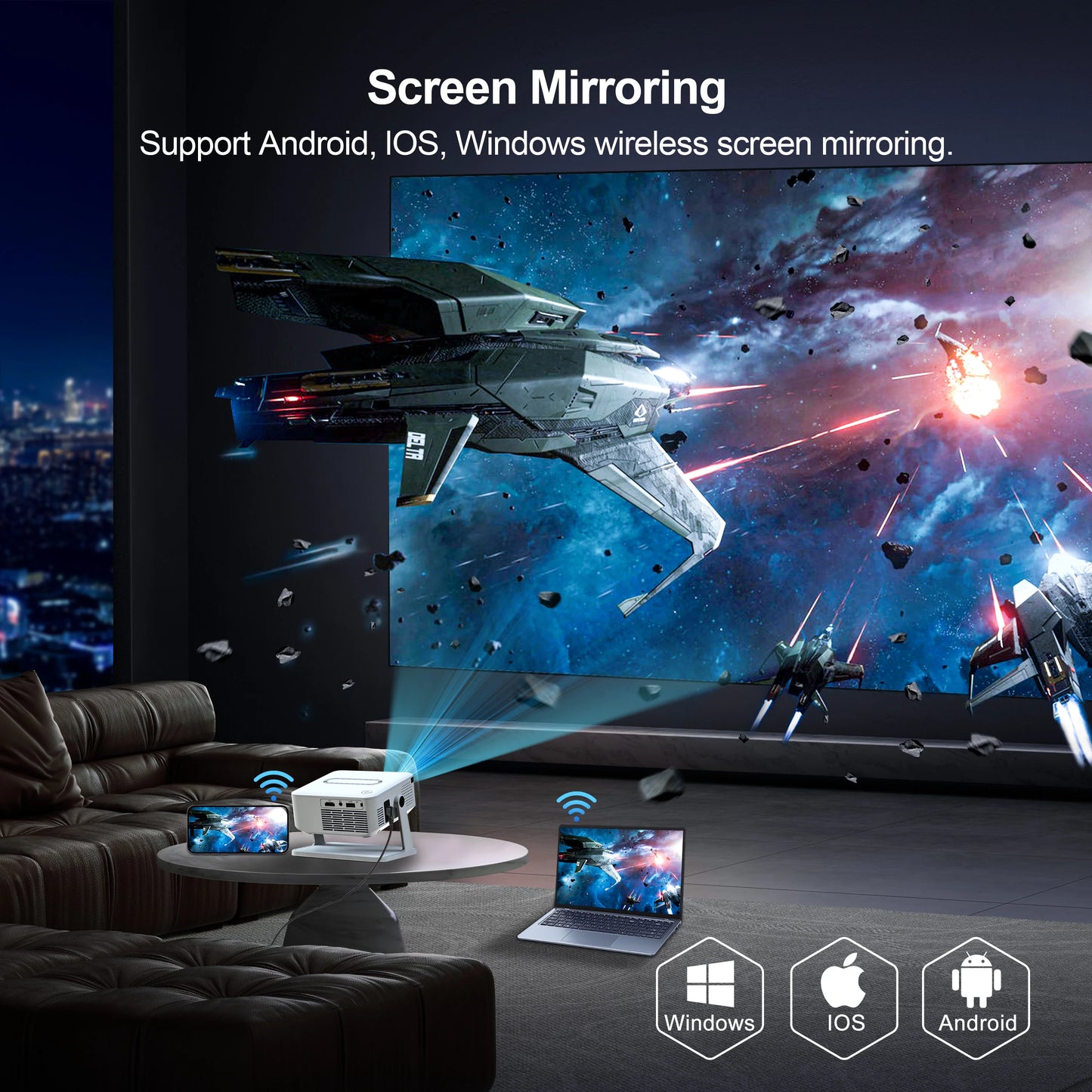 Digital Projector Android With Holder HD Video Smart Projector Outdoor with HDMI USB Wireless Connection for Home Cinema Out