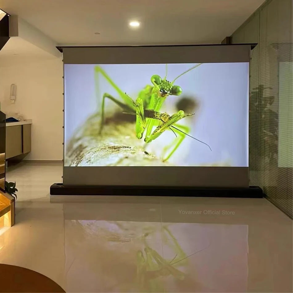150 Inch Max Electric ALR CLR Rollable Floor Rising Long Throw Projector Screen Grey Crystal Ambient Light Rejecting HD 3D 8K