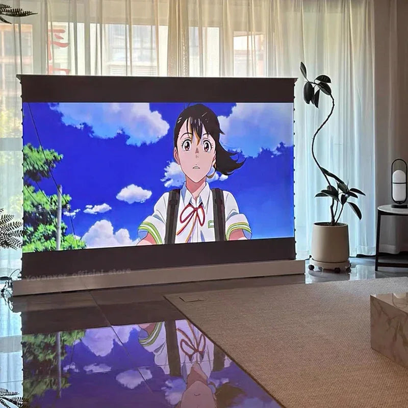 150 Inch Max Electric ALR CLR Rollable Floor Rising Long Throw Projector Screen Grey Crystal Ambient Light Rejecting HD 3D 8K