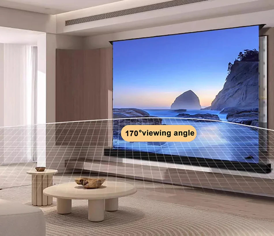150 Inch Max Electric ALR CLR Rollable Floor Rising Long Throw Projector Screen Grey Crystal Ambient Light Rejecting HD 3D 8K