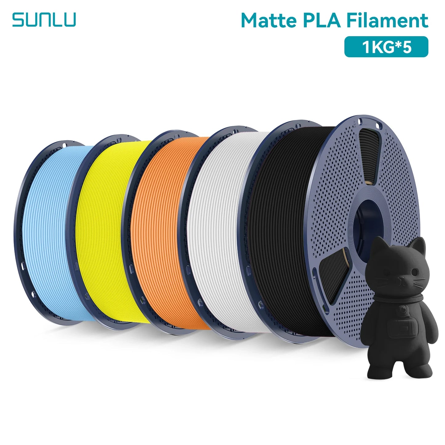 SUNLU Matte PLA 3D Filament 1.75mm Neatly Wound Easy to Use Colorful PLA Matte Surface for Most FDM Printer 3D Printing Material