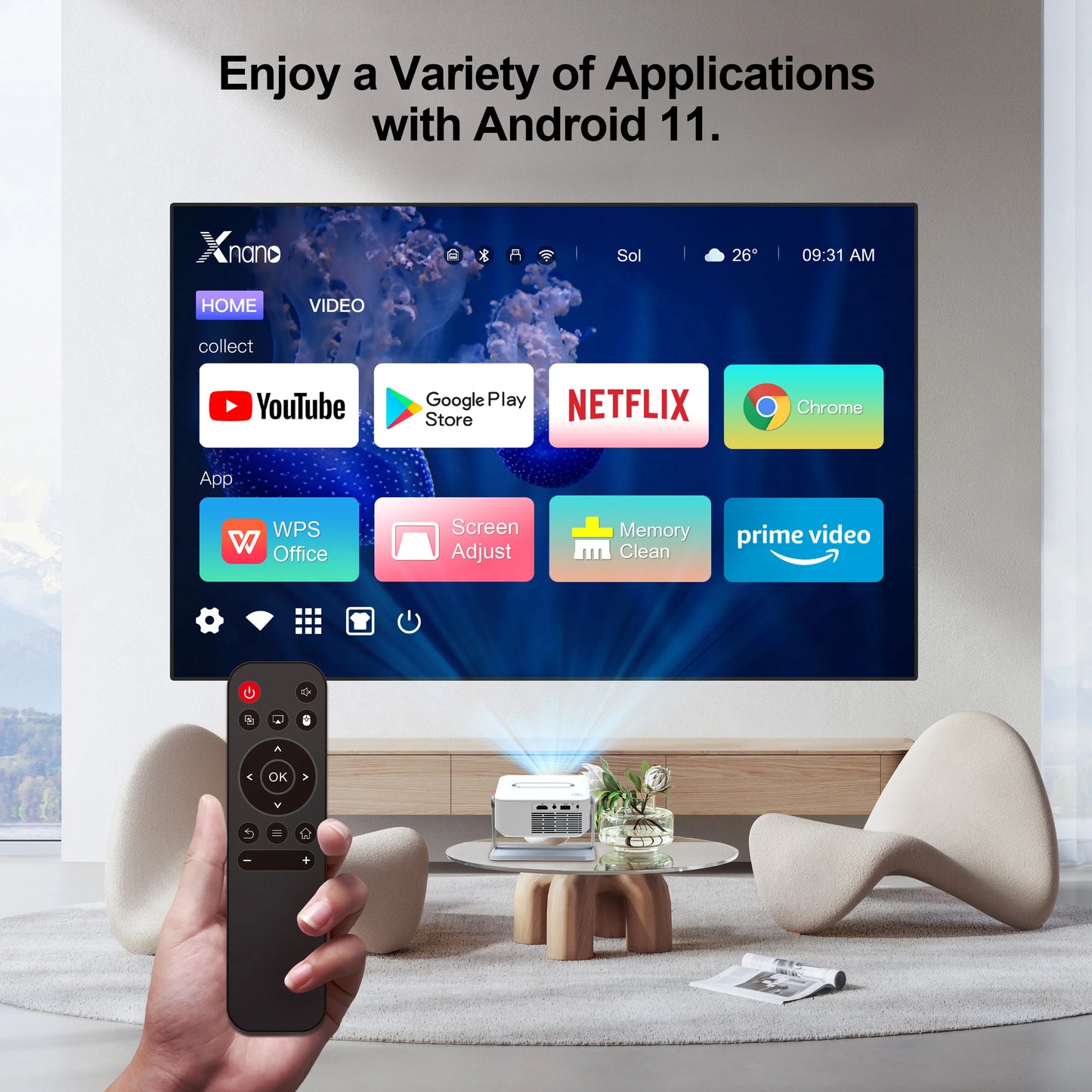Digital Projector Android With Holder HD Video Smart Projector Outdoor with HDMI USB Wireless Connection for Home Cinema Out
