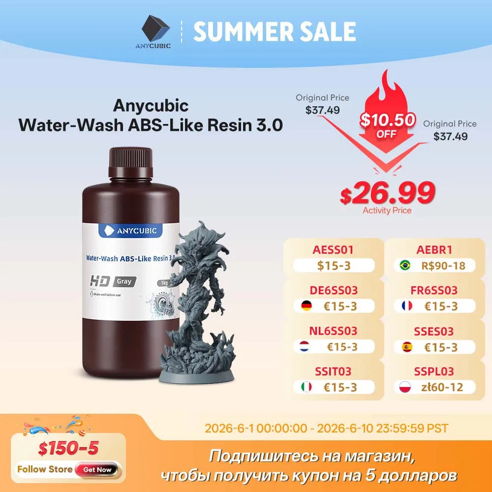 ANYCUBIC ABS-Like Resin 3.0 Water Washable For LCD 3D Printer High Accuracy Low Shrinkage Rate Photopolymer 3D Printing