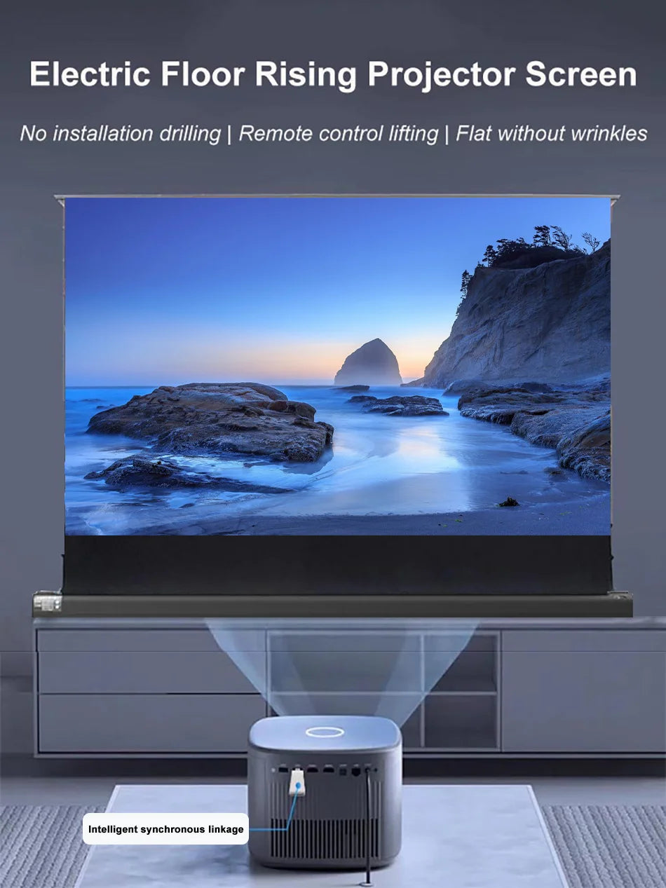 150 Inch Max Electric ALR CLR Rollable Floor Rising Long Throw Projector Screen Grey Crystal Ambient Light Rejecting HD 3D 8K