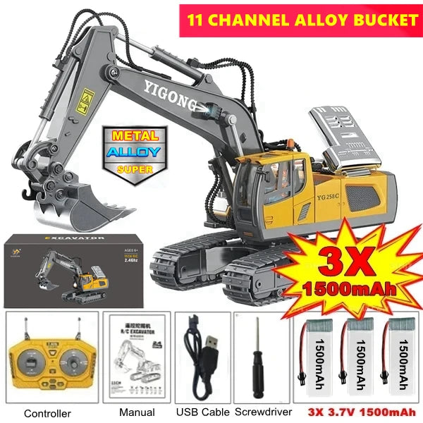 4WD Remote Control Excavator Toy Radio Controlled RC Dump Truck Vehicle Crawler Bulldozer Construction Car Gifts for Kids Boys
