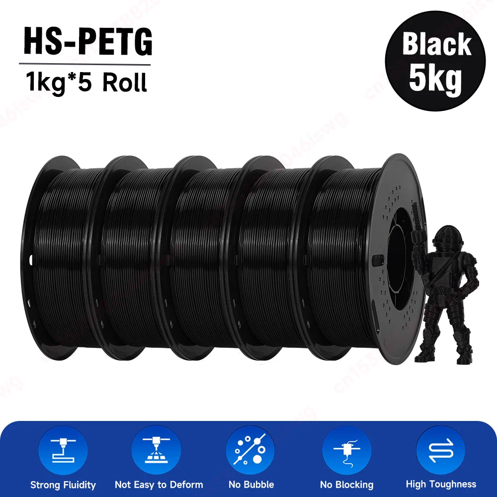 KINGROON PETG/HS-PETG 3D Filament 1KG/Roll 1.75mm ±0.03mm 3d printing wire materials black, white, gray Vacuum Packing Fast Ship