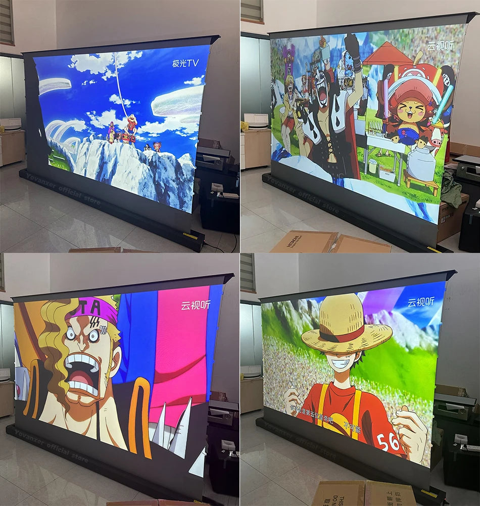150 Inch Max Electric ALR CLR Rollable Floor Rising Long Throw Projector Screen Grey Crystal Ambient Light Rejecting HD 3D 8K