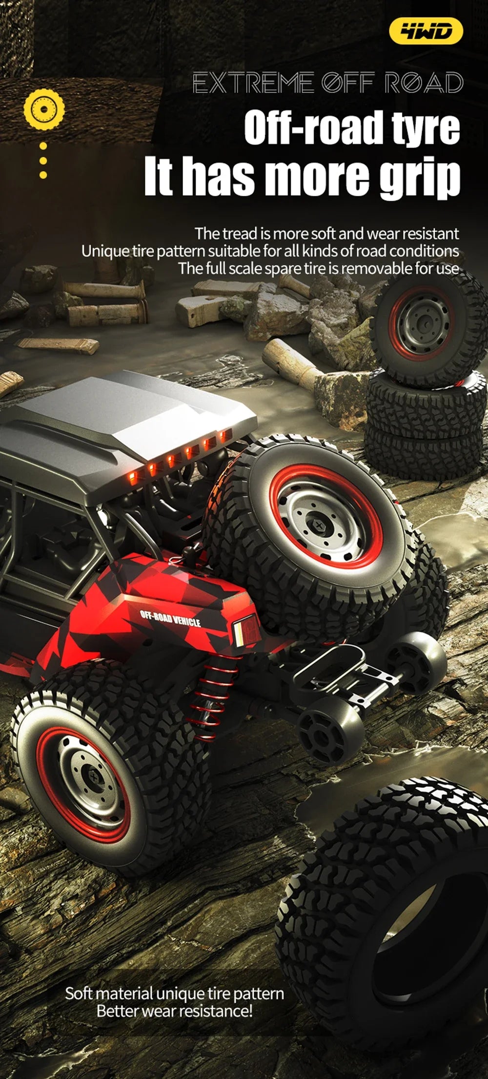 16106 1:16 50KM/H 4WD RC Car With LED Remote Control Off-road Cars High Speed Drift Monster Truck for Kids vs Wltoys 144001 Toys