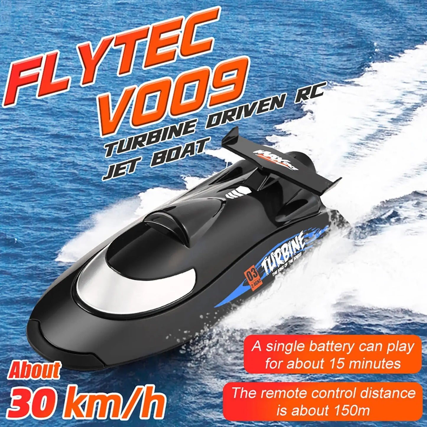 Waterproof RC Speed Boat Flytec V009 30km/h 2.4G 150m Remote Turbine Jet Drive Anti-Collision Electric Watercraft for Kids Adult