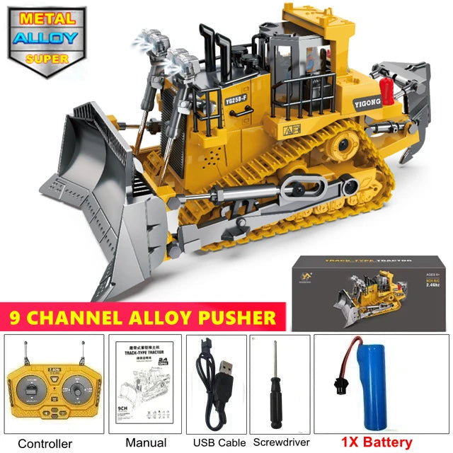 4WD Remote Control Excavator Toy Radio Controlled RC Dump Truck Vehicle Crawler Bulldozer Construction Car Gifts for Kids Boys