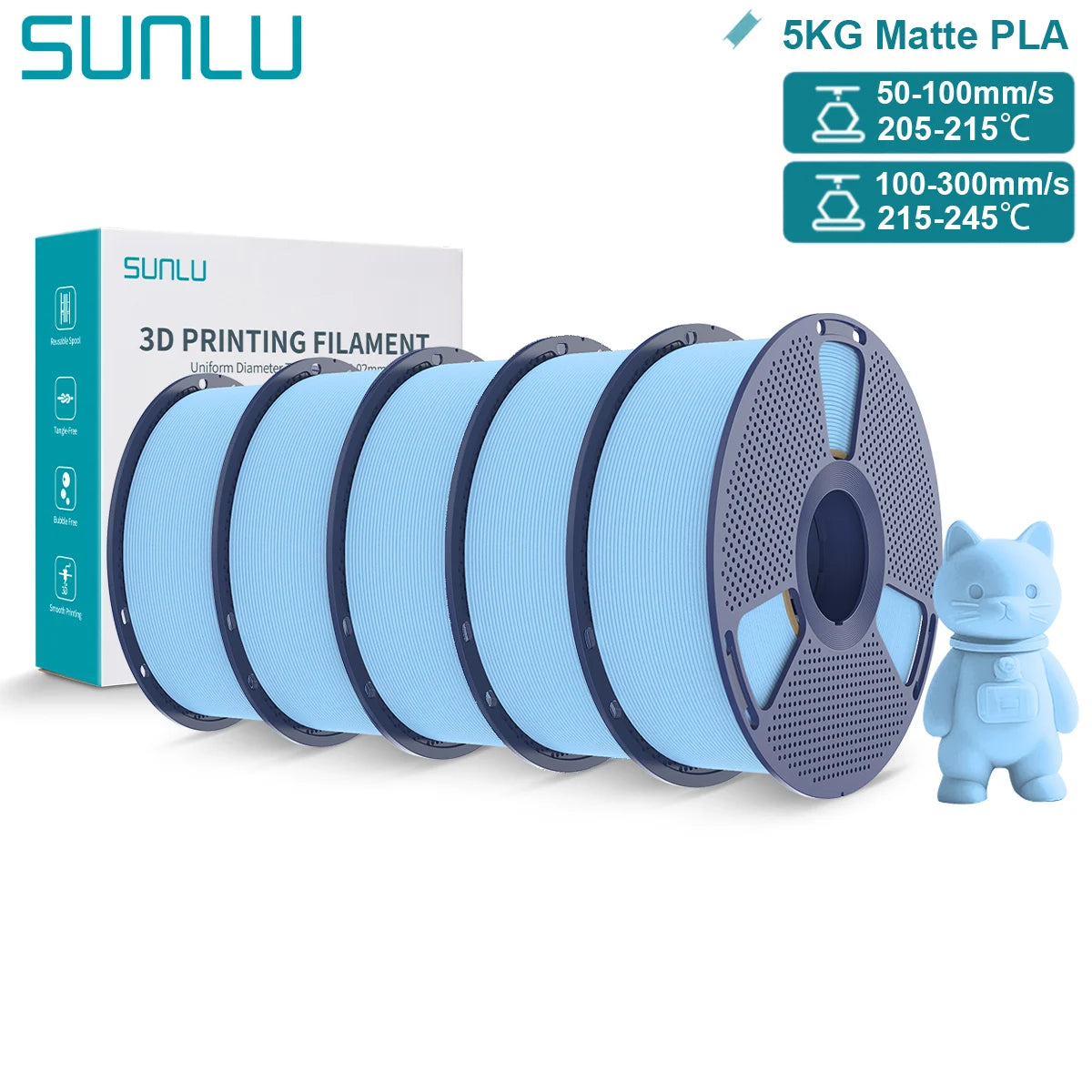 SUNLU Matte PLA 3D Filament 1.75mm Neatly Wound Easy to Use Colorful PLA Matte Surface for Most FDM Printer 3D Printing Material