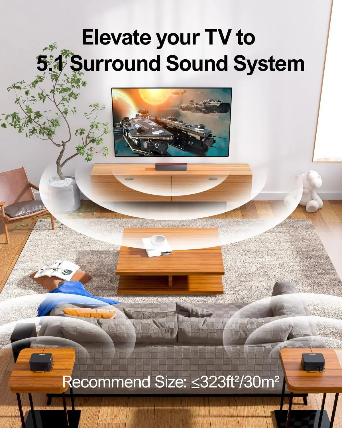 5.1 Virtual Surround Sound Bar, 320W Home Theater System with Adjustable Speakers & Subwoofer, Bluetooth 5.3, Easy Setup