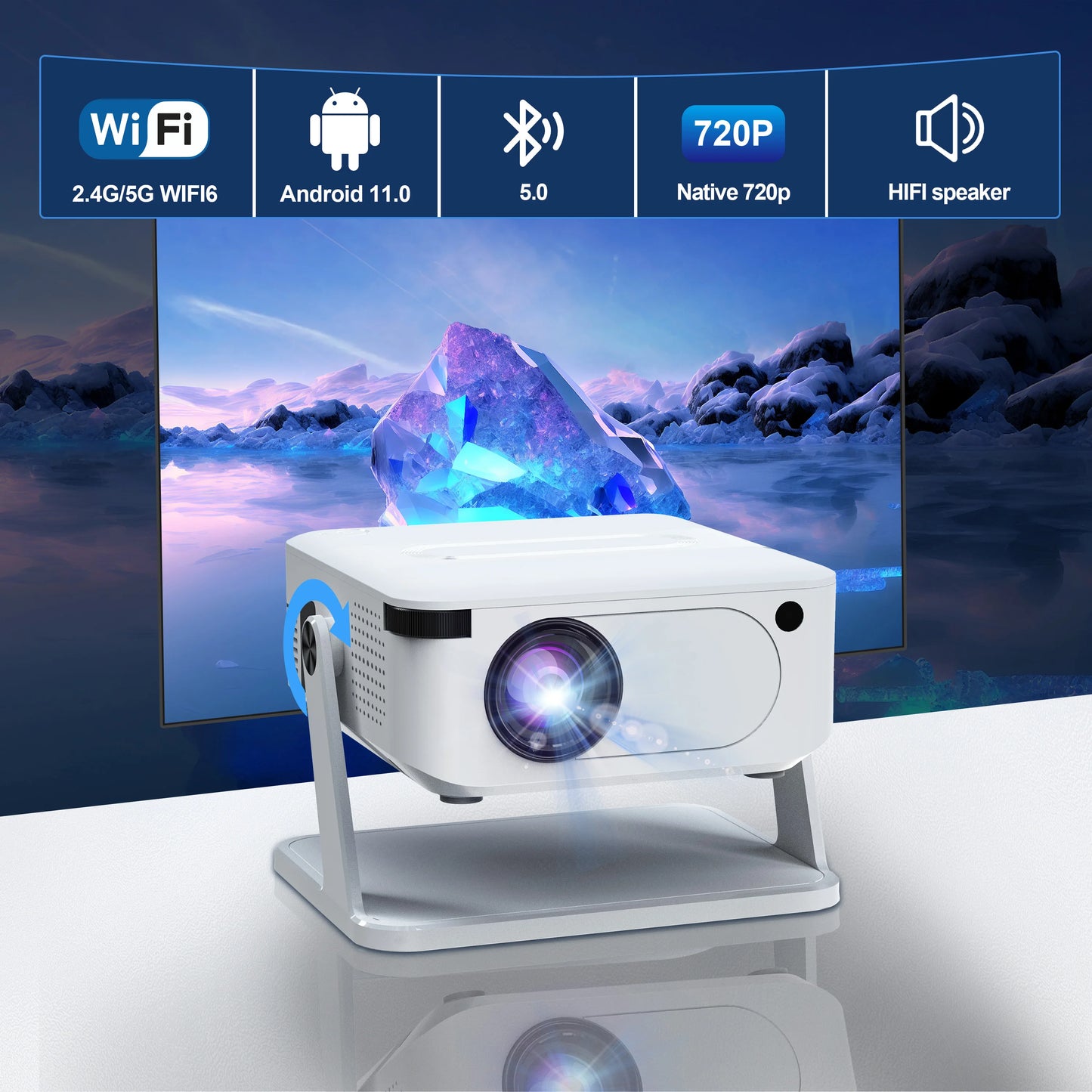 Digital Projector Android With Holder HD Video Smart Projector Outdoor with HDMI USB Wireless Connection for Home Cinema Out