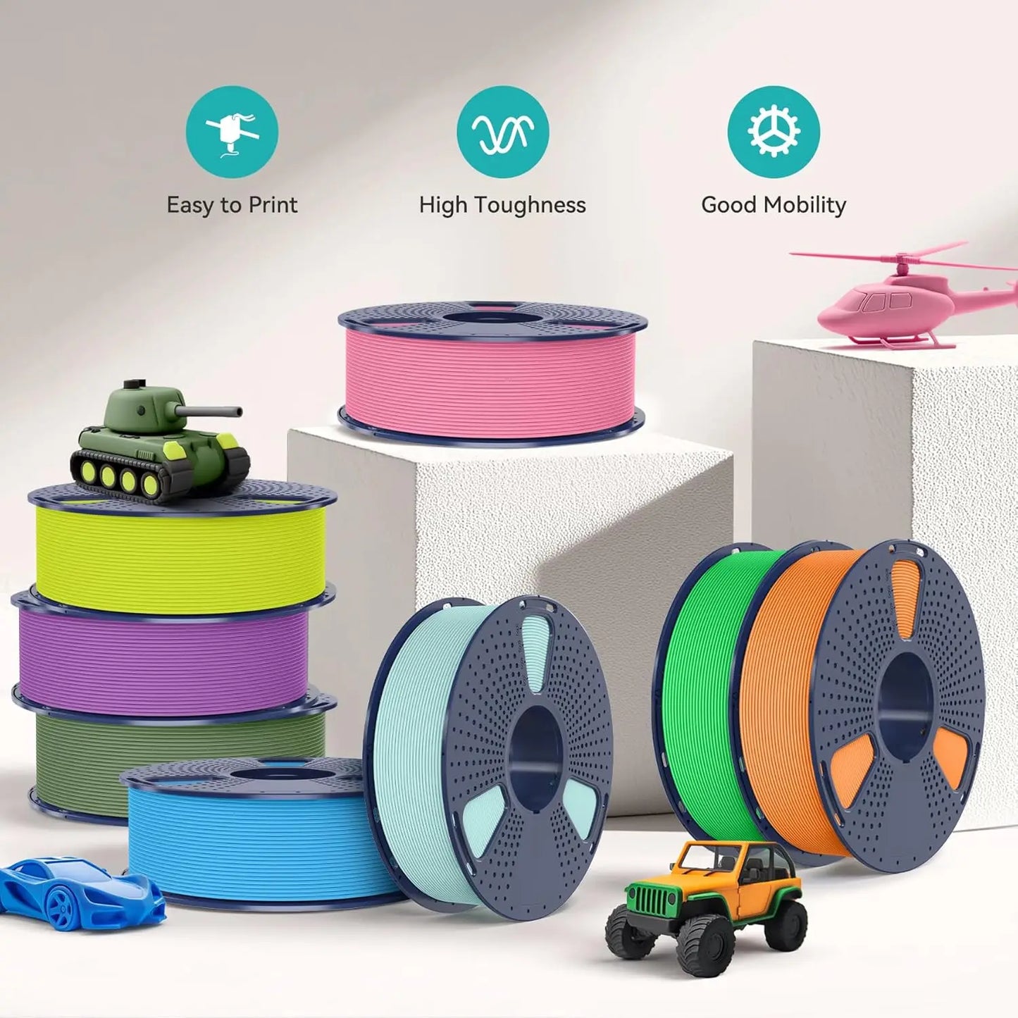 SUNLU Matte PLA 3D Filament 1.75mm Neatly Wound Easy to Use Colorful PLA Matte Surface for Most FDM Printer 3D Printing Material