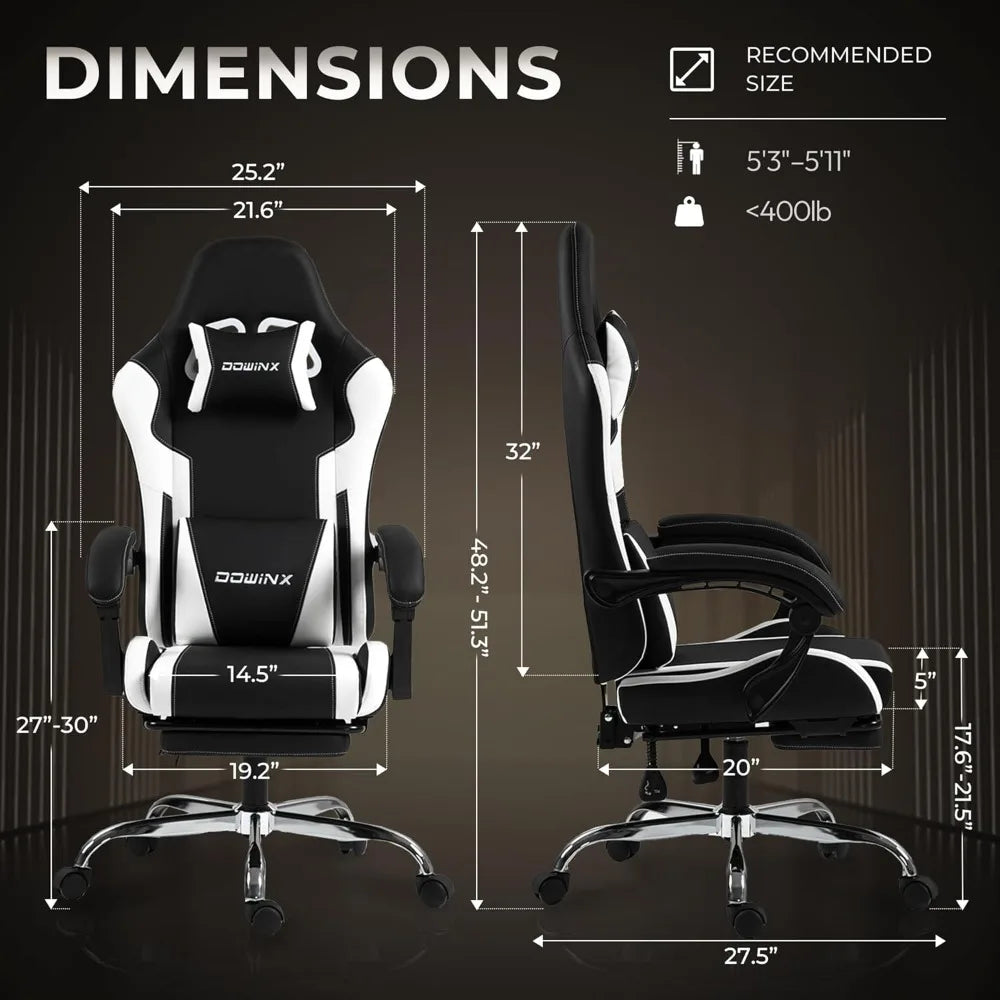 Ergonomic Gaming Chair with Footrest, Massage Lumbar Support, Adjustable Height & Headrest Pillow, Customized