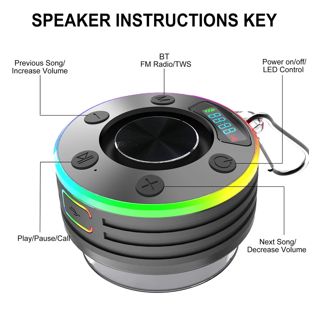 Bluetooth-Compatible 5.3 Shower Speaker IPX7 Waterproof Portable Wireless Speaker Mini Speaker for Kayak Beach Pool Accessories