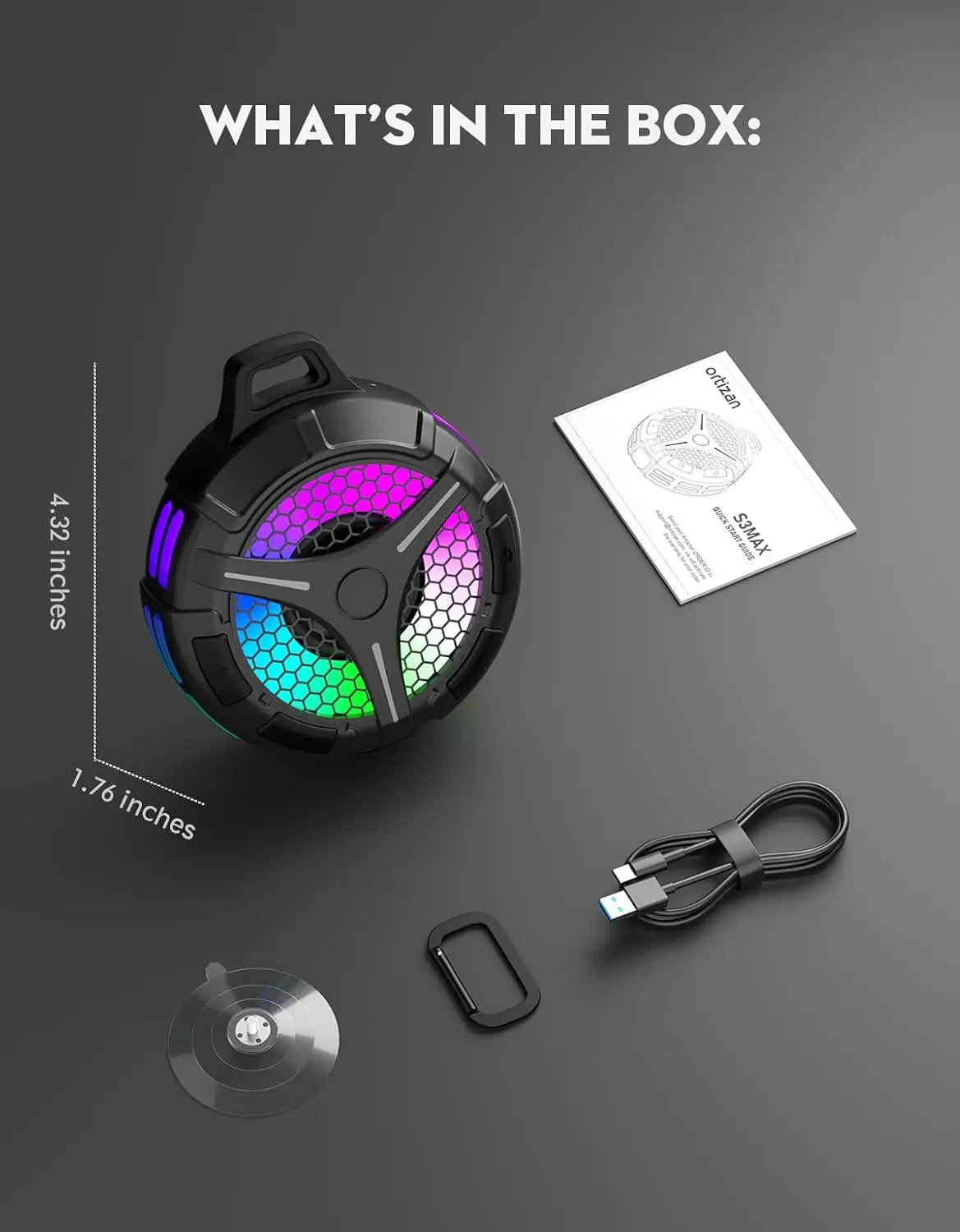 Ortizan Bluetooth Shower Speaker IPX7 Waterproof Bluetooth Speaker with LED Lights 15W HD Stereo Sound Portable Wireless Speaker