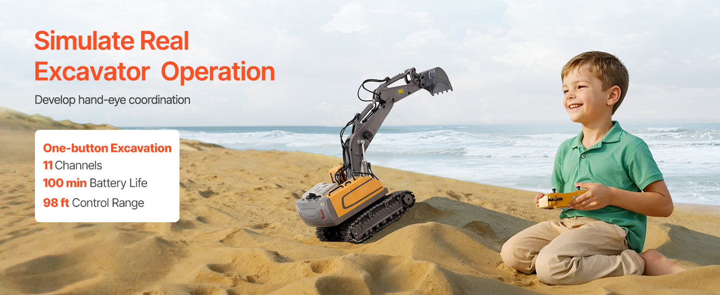 SucceBuy 2.4G Rc Excavator 1:20 Scale with Sounds Construction Vehicles Remote Control Car Digger Toys for Kids Boys Gifts